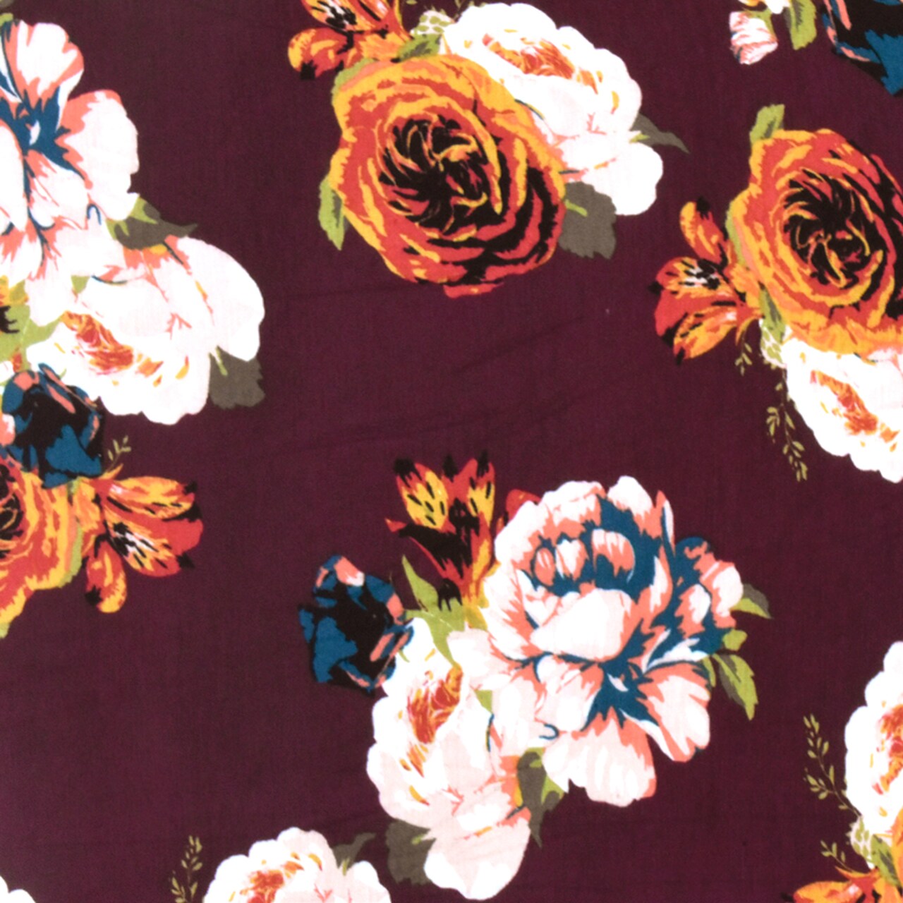 Maroon Red-Orange-Multi Floral Printed Rayon Stretch Jersey Knit Fabric By the Yard